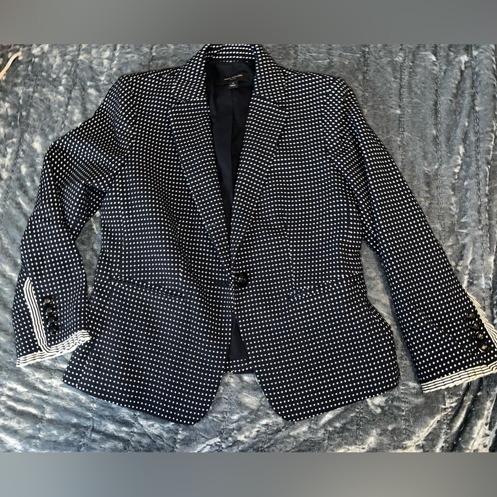 Ann Taylor Navy and White Polka Dot Blazer